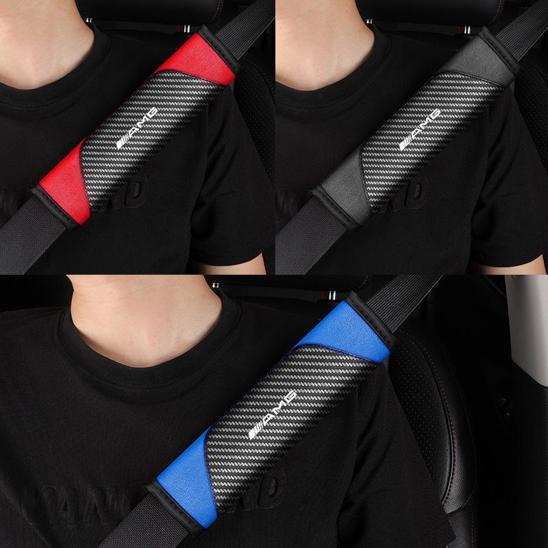 Leather Car Seat Belt Cover With Shoulder Pad Breathable PU Leather for Mercedes Benz GLB GLC GLS G63 W164 W140 W203 W210 W108