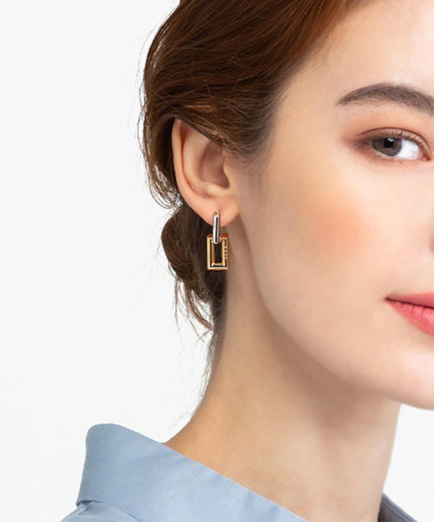 Ellejewelry 14K Gf Комбинированные серьги-пусеты One-Touch Elgpee352