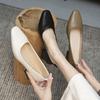 2025 весна и лето новые туфли на низком каблуке простые женские темпераментные мягкие кожаные туфли без шлифования стопы заостренные одинарные туфли на низком каблуке высокие каблуки