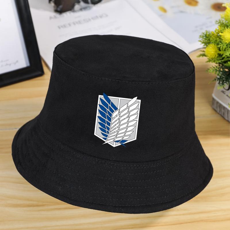 Панама-ведро в стиле аниме «Атака Титанов», летняя Панама в стиле Харадзюку, унисекс, рыбацкие шапки, корейские черные шапки, забавная пляжная кепка