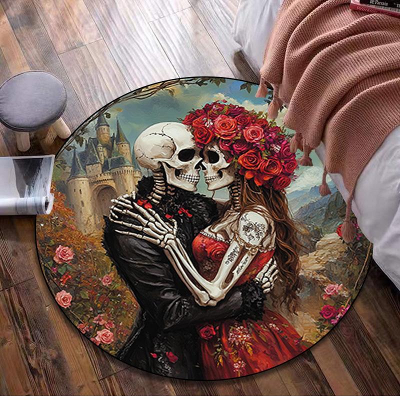1Pc Day of the Dead Circular Print Rug - home decoration Carpet For Living Room Bedroom Flooring Computer Chair Area Rug