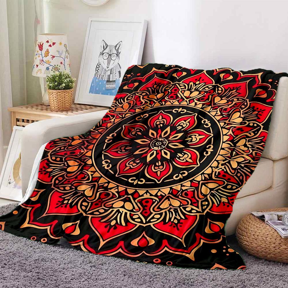 1pc Mandala Pattern Print Blanket Lightweight Flannel Throw Blanket For Sofa, Bed, Living Room Office, Outdoor Travel, Camping, Soft All-Season Throw