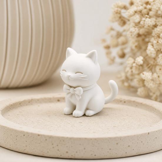 Милый 3D-печатный кот-украшение, Мини-фигурка кота матового белого цвета с галстуком-бабочкой, Настольное украшение для дома, офиса, автомобиля, Маленький подарок для любителей кошек
