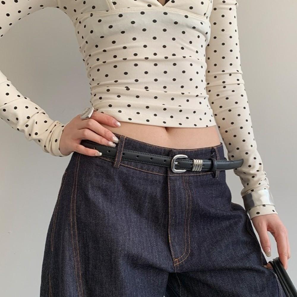 Thin Women's Belt PU Leather Dress Jeans Belt Simple Waist Belt Ladies