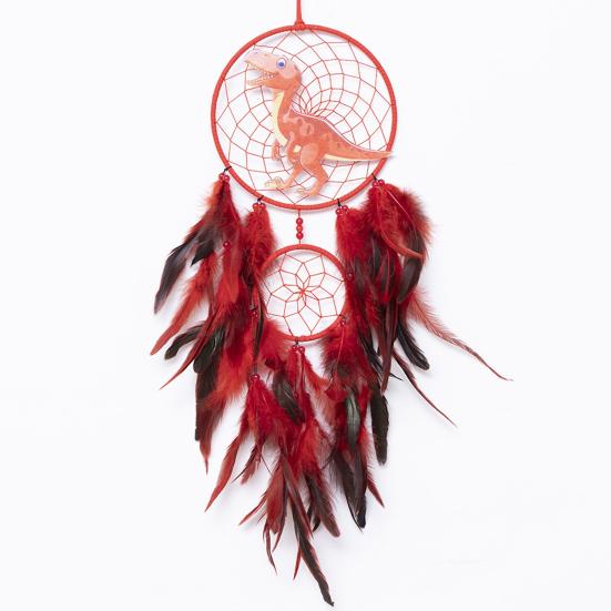 Dinosaur Dream Catcher Ornament Kids Faux LED Light Feather Dream Catcher Handmade Home Decor Birthday Gift