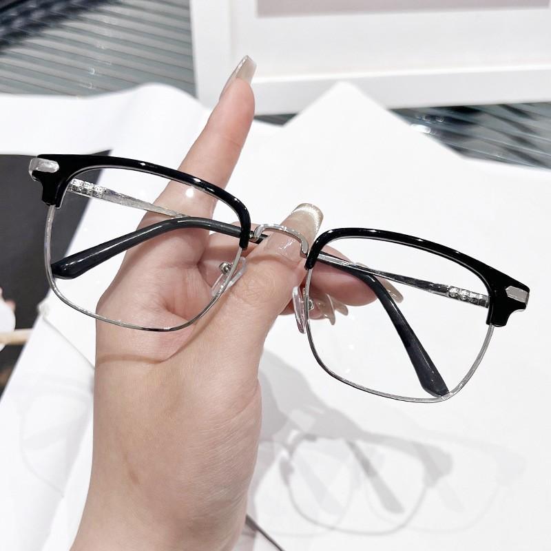 New black myopia glasses men's casual business half frame anti-blue high definition glasses frame women's tide