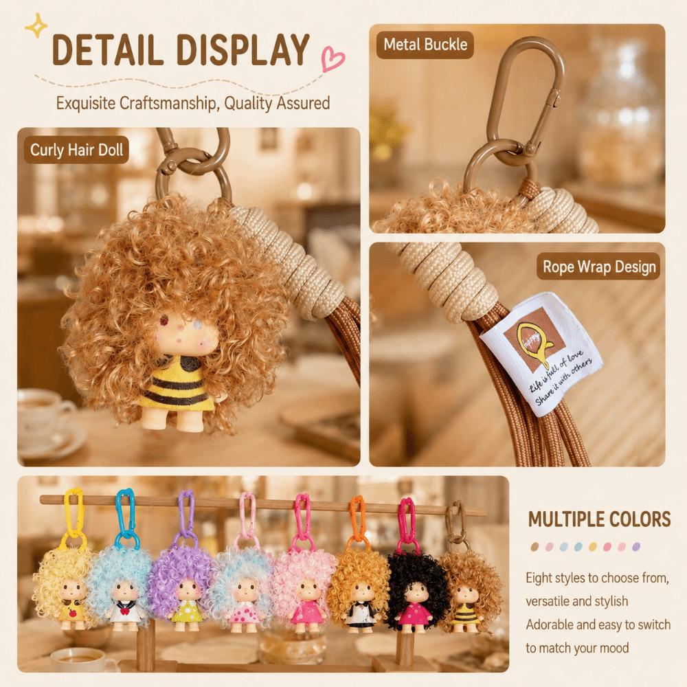 Cartoon Curly Hair Doll Keychain Pendant Soft Doll Bag Charm Trendy Doll Keychain Party Favors