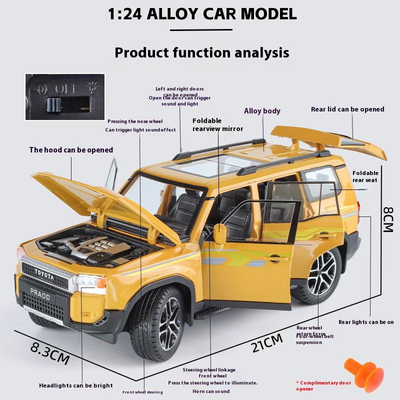 Масштаб 1/24 Toyota Land Cruiser PRADO 2025 Внедорожник Сплав Литой Модель Машины Звук и Свет Хобби Коллекционирование Подарки для Детей