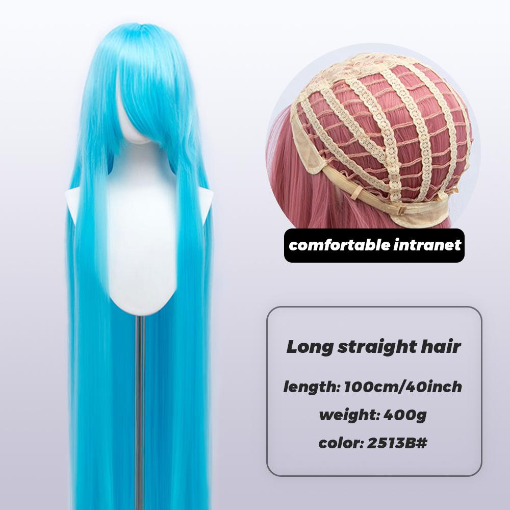 100cm Long Synthetic Cosplay Anime Wig Blonde Blue Red Pink Purple Hair For Party With Bangs Cosplay Wigs For Women