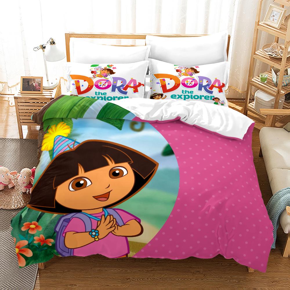 Dora Bedding Collections Kids Boys Girls With Bed Linen Queen King Full Twin Single Size New Anime Kamado Nezo Duvet Cover Collections