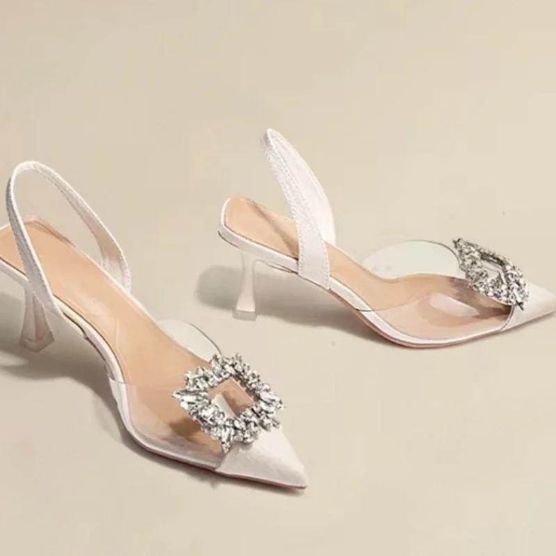 Женские летние новые роскошные дизайнерские туфли со стразами на высоком каблуке для отдыха на природе, удобные сандалии для свадебной вечеринки Zapatos Mujer