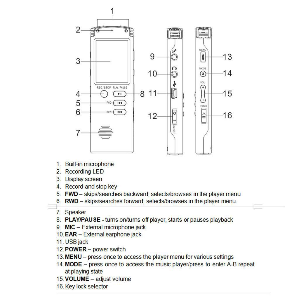 Профессиональный USB диктофон 96 часов Диктофон Цифровой аудио диктофон Динамик WAV MP3-плеер 8/16/32 ГБ