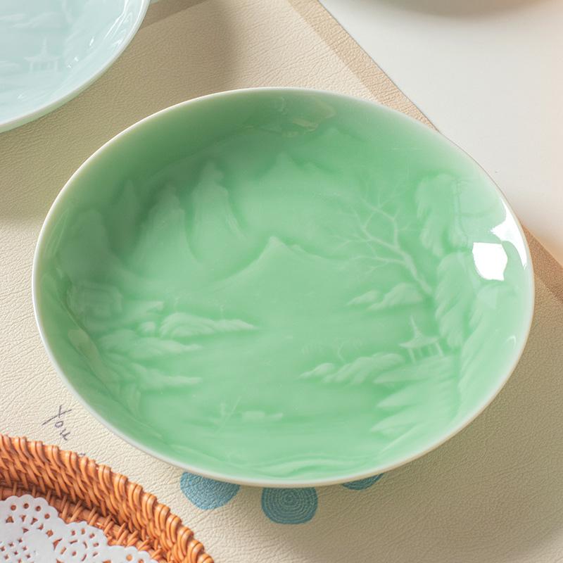 Креативная рельефная однотонная керамическая тарелка, изысканные обеденные тарелки в китайском стиле, круглая салатная тарелка для элитного ресторана отеля