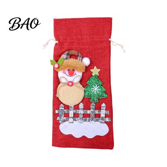 Decorative Wine Bottle Holders Christmas Cover, Santa Claus/Snowman/Elk/Bear Gift Bag with Sticker Decals, Holiday Dining Accessories Party