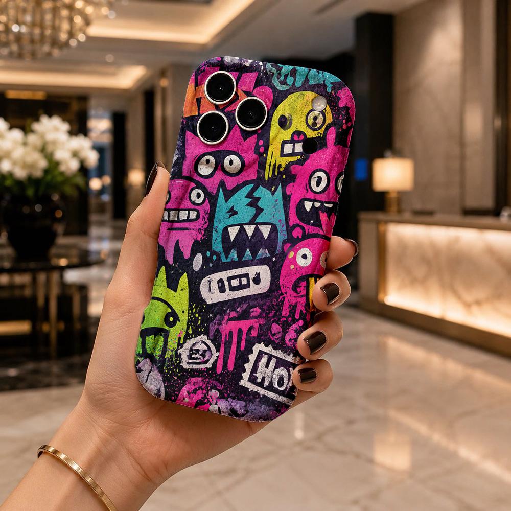 Чехол для телефона Dark Street Graffiti Monsters с волнистым краем для iPhone 16 15 14 Pro Max 13 12 11 Mini XR XS SE 2020 7 8 Plus Air Cover