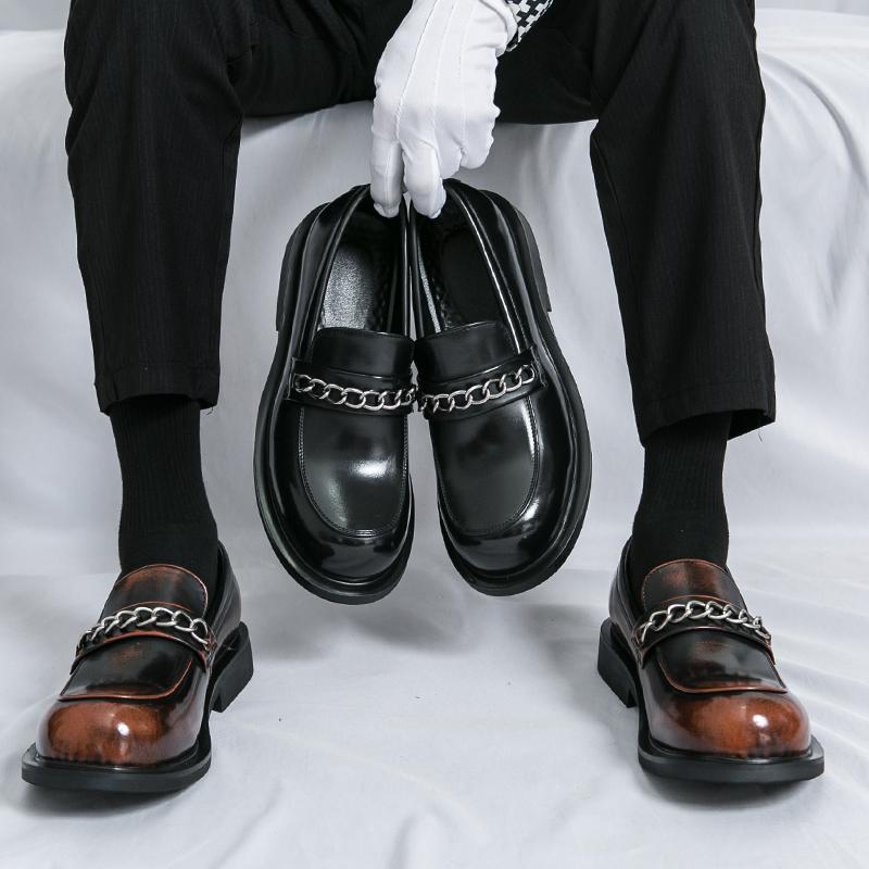 Men Loafers Punk Thick Sole Platform Height Increase Black Dress Prom Blazers Retro Tuxedo Party Shoes Large Size