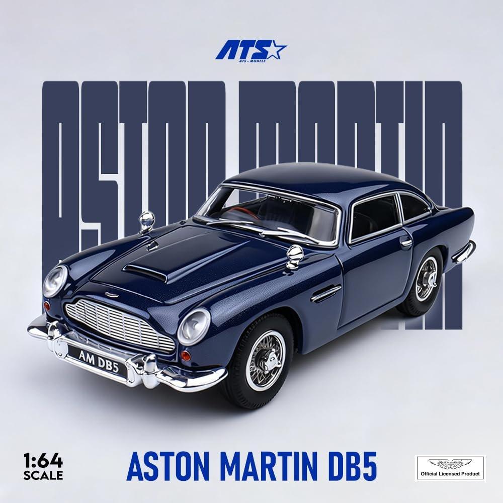 Hobby JAPAN ATS-MODELS 1/64 Aston Martin DB5 Blue Diecast Model Car ATS881204 Premium Miniature Car with Display Case