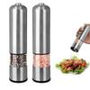 Набор из 2 электрических мельниц для перца, стильные, на батарейках, для перца и каменной соли, с регулируемым помолом, автоматическое управление одной рукой