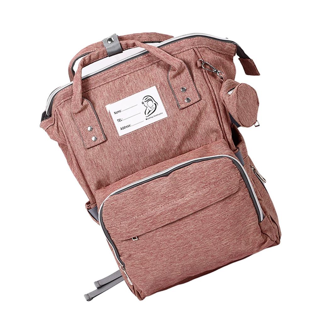 Diaper Backpack Large Capacity Waterproof Multi Pockets Travel Mummy Bag for Outdoor Pink Oxford Cloth