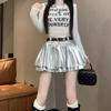 Юбка-короткая юбка Sweet Girl из искусственной кожи с плиссировкой и пышным узором, женская, Y2K, с высокой талией, А-силуэта, серебристые мини-юбки