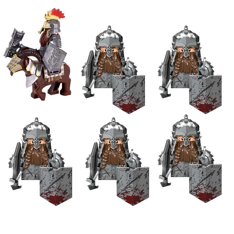 MOC Medieval Military Building Blocks Elven Warrior Orc Rohan Gondor Knight Character Set Animal Army Weapon Bow Crossbow Toy