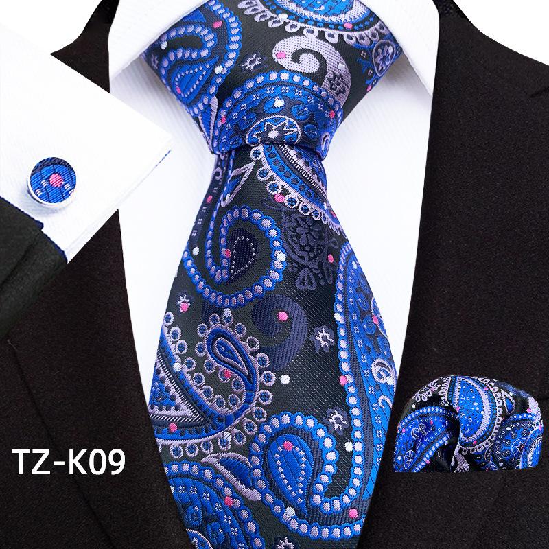 Floral Striped Paisley Literary Style Men'S Tie Pocket Towel Cuffs Three Pieces