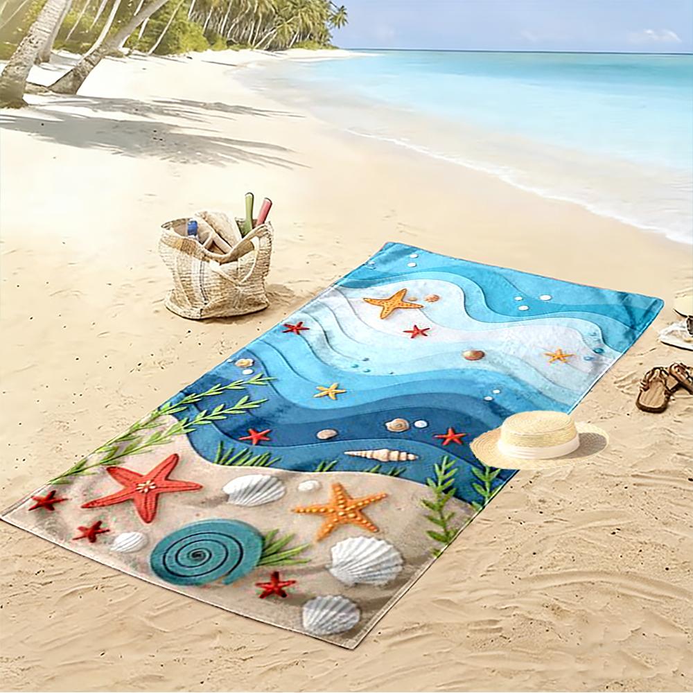 Starfish and Seashells Ocean Theme Beach towel quick-drying for travel outdoor sports jogging beach and swimming