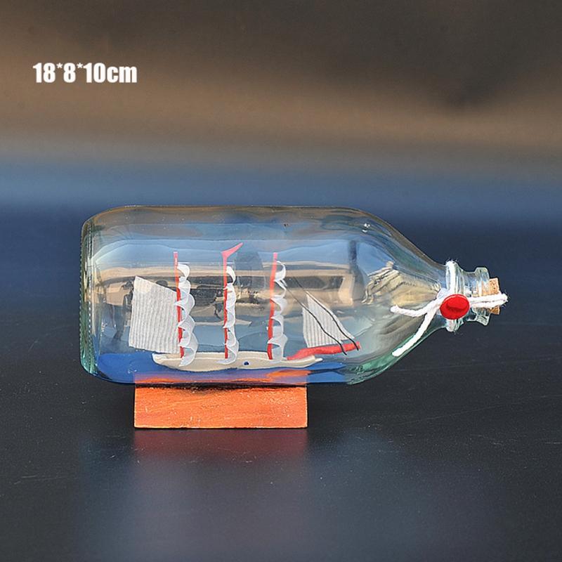 Ship In a Bottle Ocean Style Sailing Model DIY Desktop Home Decor Fairy Garden Glass Decoration Figurines Drift Bottle