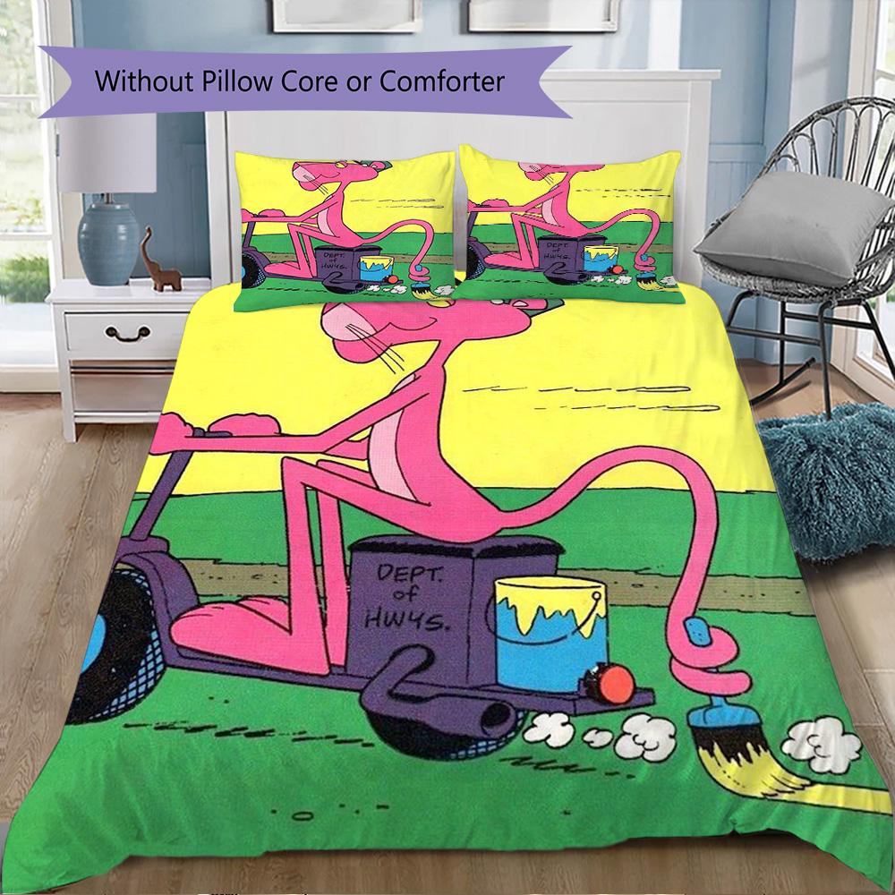 Pink Panther Pattern Bedding,Quilt Set Quilt Cover Pillowcase Home Birthday Gift (1*duvet cover+2*pillowcase,without core)XSJT0917302