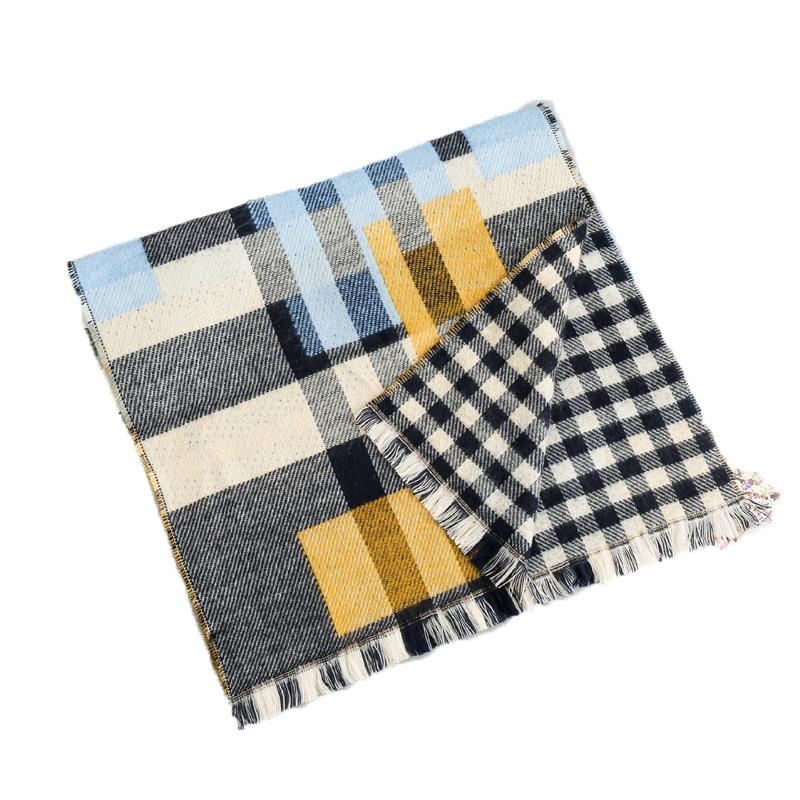Imitation Cashmere Scarf, Women's Autumn and Winter Fashion Double-sided Plaid Scarf, Student Thickened Warm Shawl, Gift Scarf