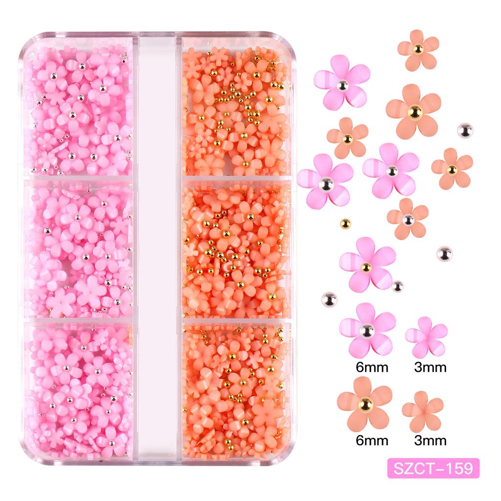 Нейл-арт Украшение Пятилепестковый цветок Макарон Трехмерная смола Стальной шарик Ювелирные изделия для нейл-арта Смешанные