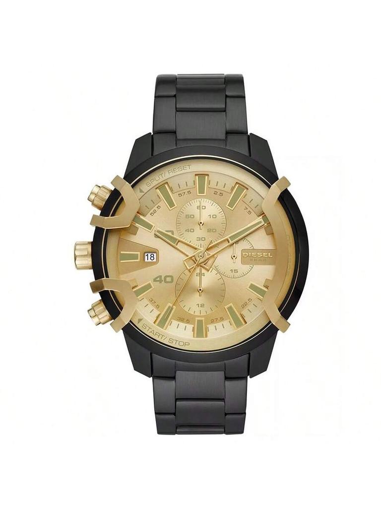 Мужские кварцевые часы с таймером, модель casual, модные, DZ4525, изготовлены из черной нержавеющей стали, с круглым циферблатом и зеркальной поверхностью с градиентом.