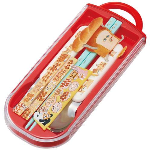 Skater Children's Cutlery Set, Lunch Box, Chopsticks, Spoon, Fork, Made in Japan, Sliding Cutlery, Name Stickers Included, Antibacterial, Trio Set, Br