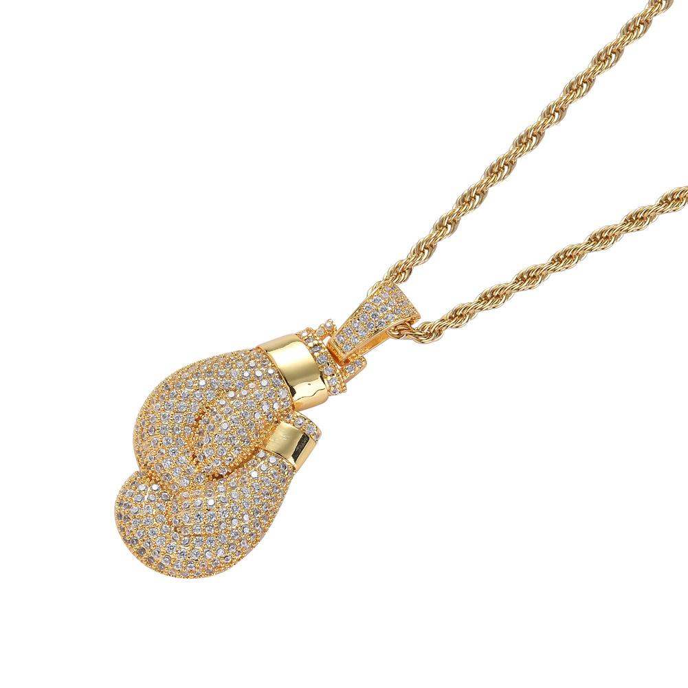 Men's Full CZ Iced Out Hop Design Boxing Glove Pendant Boxed Jewelry Bling Necklace Fashion Chains for Rappers and Boxers
