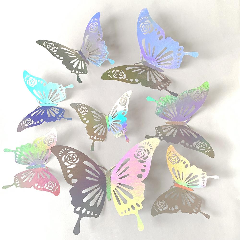 12Pcs Fashion 3D Dazzling Color Hollow Wall Stickers Butterflies Party Wedding Decoration DIY Home Decor Stickers Fridge Decal