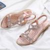 Women Sandals New Flat Fashion Rhinestone Summer Sandals Women Shoes Solid Color Casual Summer Shoes Open-toed Wedge Shoes Woman
