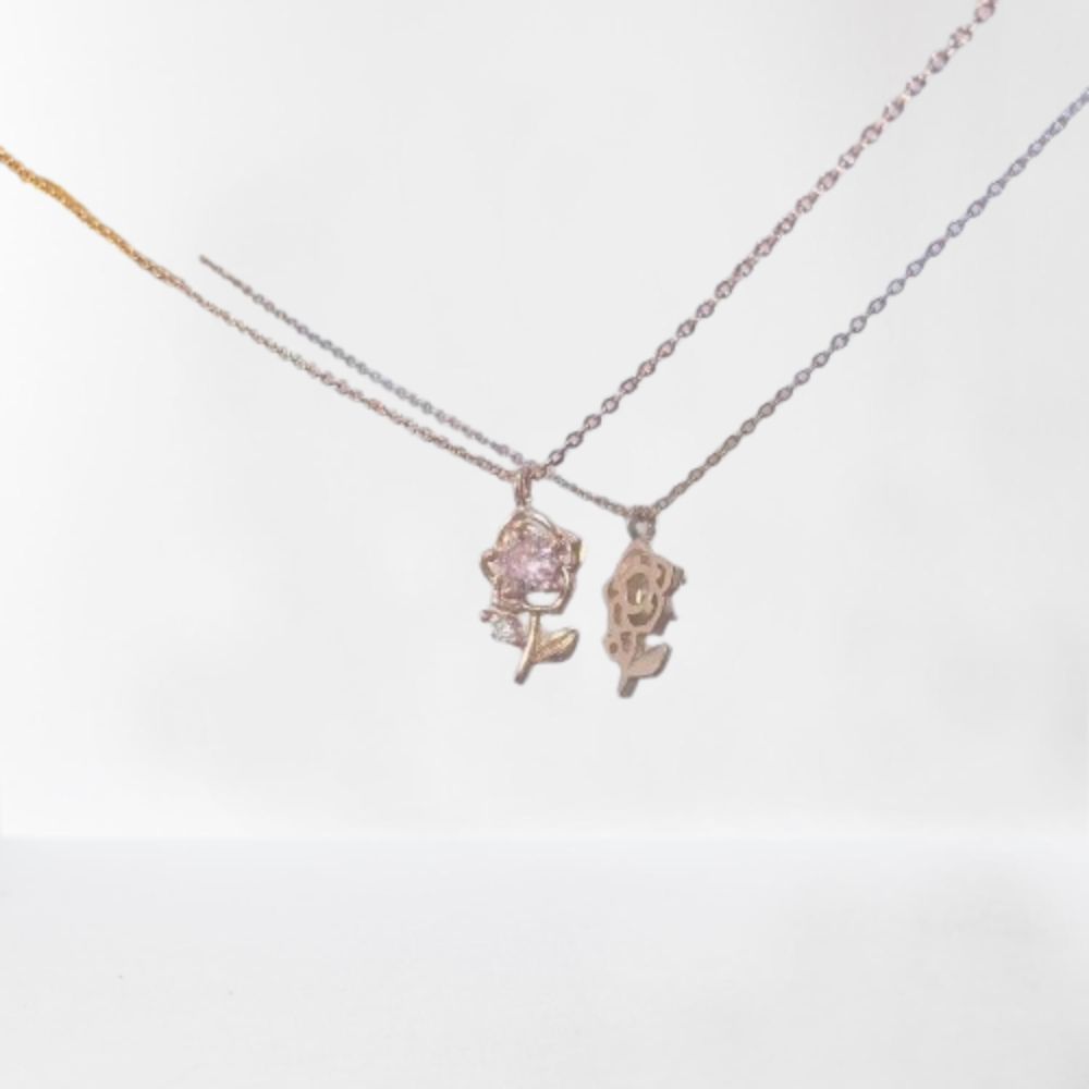 Romantic Pink Rose Necklace Tender Clavicle Chain French Style 3D Flower Choker  Gift