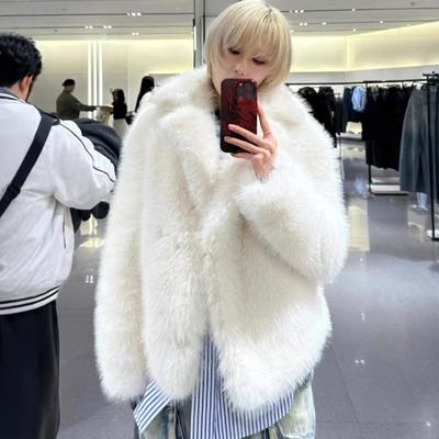 Женская шуба из искусственного меха, осенне-зимнее утолщенное шерстяное женское пальто, уличный стиль, пушистая шуба из лисьего меха