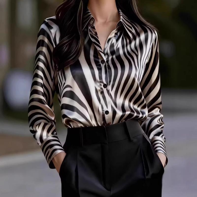 New Spring and Summer Printed Zebra Print Spring and Autumn Casual Loose Shirts Women's Button Tops