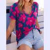 Summer Fresh Flower Print Elegant V-neck Short Sleeved Women's Commuting T-Shirts Women’s