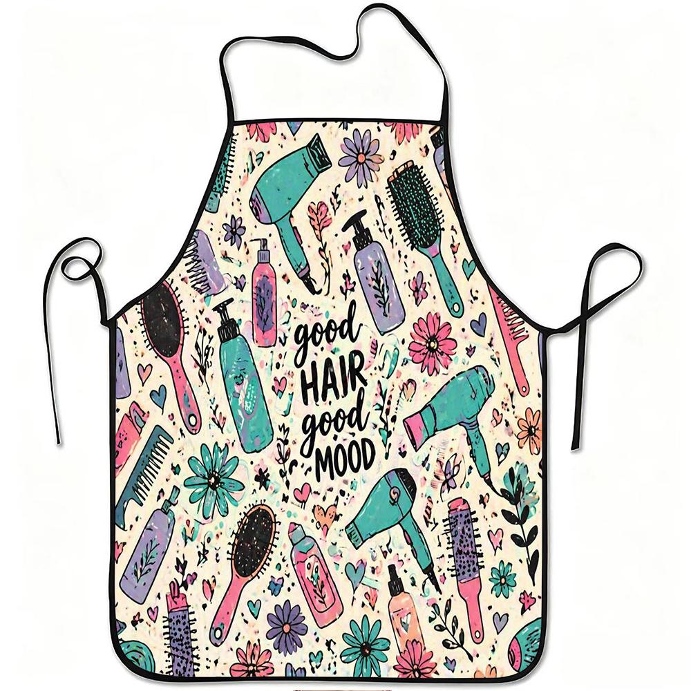 1pc Good Hair Good Mood Print Apron, Durable And Easy to Clean, Adjustable Waistband, Polyester Material, for Kitchen Cooking, Gardening, Orchard Pick