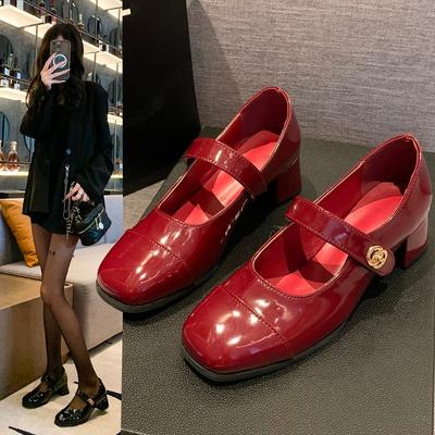 2024 Новые женские туфли на высоком каблуке, модные, элегантные, с неглубоким носком, универсальные, однотонные, с пряжкой, на толстом каблуке, женские туфли Мэри Джейн