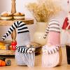 Adorable Plush Gnome Figurine Decor For Christmas Featuring Striped Long Hat Design In Coffee Gray And Pink