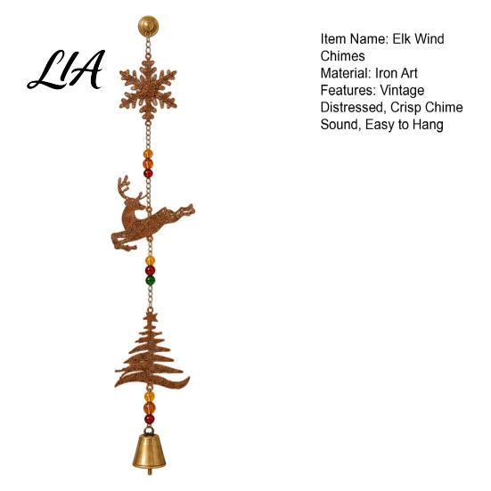 Decorative Metal Wind Chimes Rustic Christmas Elk Chime, Xmas Hanging Ornament with Reindeer Snowflake And Decorations Tree Patterns, Vintage