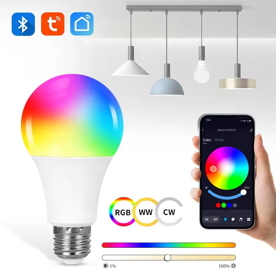 Умная светодиодная лампа E27 RGB с радиочастотным пультом 433 МГц и Bluetooth-управлением, беспроводная настенная розетка-выключатель с приложением Tuya для домашнего освещения AC 220 В