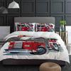 Cartoon Red Fire Truck White Bedding Set 3pcs Duvet Cover Pillowcase Kids Adult Quilt Cover Double Bed Set Home Textile