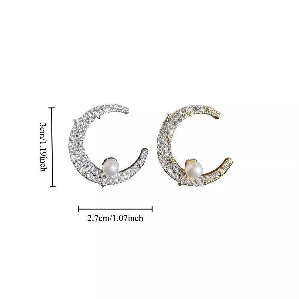 Fashion Design Sense Flash Diamond Moon Pearl Brooch Clothing Accessories Fashion Temperament Personality Accessories
