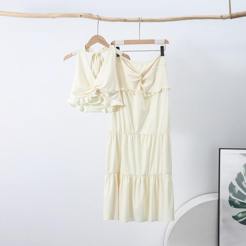 Элегантный комплект из 2 предметов с рюшами, женский топ с открытой спиной и оборками, свободные юбки, модный тренд для отпуска, классические наряды