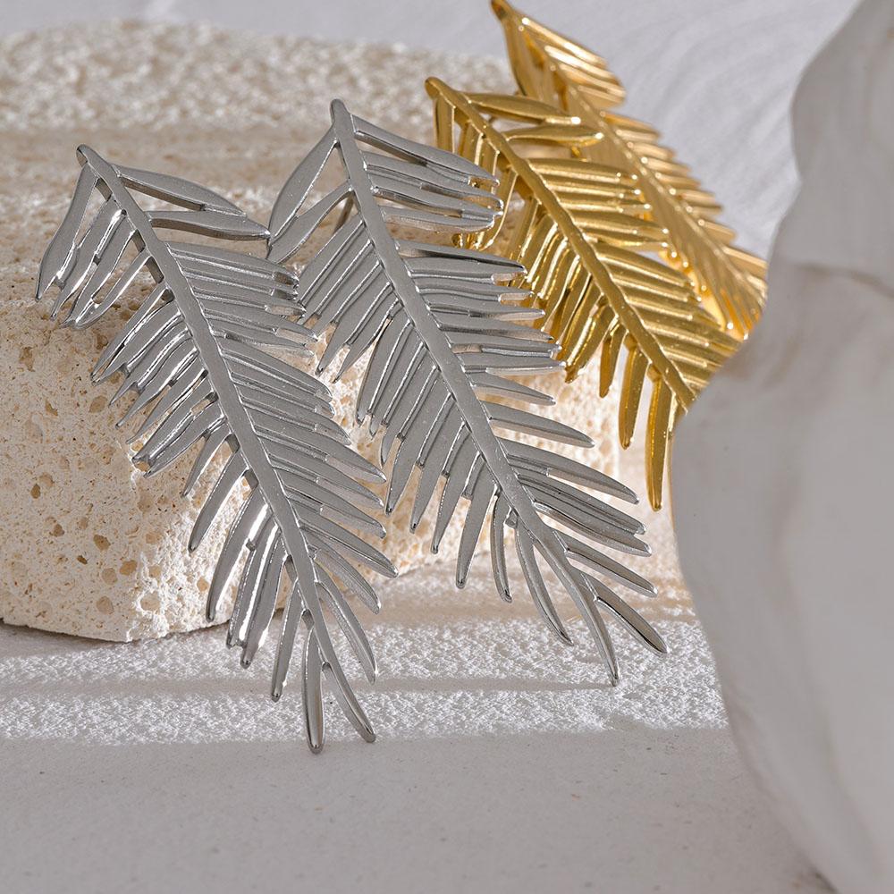 Eetit Массивные серьги-гвоздики с длинными листьями, водонепроницаемые, из нержавеющей стали, цвета растений, цвета золота, серебра, металла, большие модные украшения для женщин