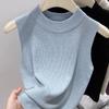 Versatile Sweater Knitted Slim Solid Color Base Layer Camisole Tank Top High Neck Short Outer Wear Sleeveless Top